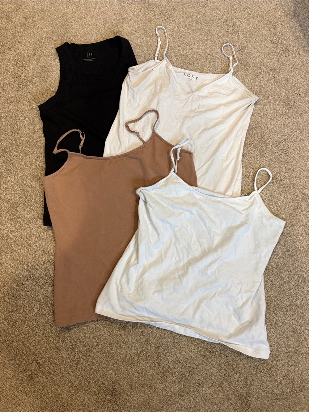 4  layering Camis or Tanks - Ivory, white, black and tan